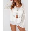 imageBTFBM Summer Cardigans for Women Lightweight 2026 Spring Crochet Mesh Long Sleeve Tie Front Knit Beach Vacation OutfitsWhite