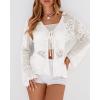imageBTFBM Summer Cardigans for Women Lightweight 2026 Spring Crochet Mesh Long Sleeve Tie Front Knit Beach Vacation OutfitsWhite