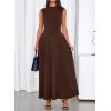 imageBTFBM Summer Dresses for Women 2026 Mock Neck Sleeveless High Waist Flowy Aline Maxi Spring Wedding Guest Dress CocktailDark Brown