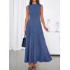 imageBTFBM Summer Dresses for Women 2026 Mock Neck Sleeveless High Waist Flowy Aline Maxi Spring Wedding Guest Dress CocktailGrey Blue