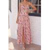 imageBTFBM Summer Dresses for Women 2026 Spring Floral Spaghetti Strap Smocked Cutout Maxi Dress Resort Beach Vacation OutfitFloral Light Brown