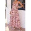 imageBTFBM Summer Dresses for Women 2026 Spring Floral Spaghetti Strap Smocked Cutout Maxi Dress Resort Beach Vacation OutfitFloral Light Brown