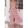 imageBTFBM Summer Dresses for Women 2026 Spring Floral Spaghetti Strap Smocked Cutout Maxi Dress Resort Beach Vacation OutfitFloral Light Brown