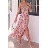 imageBTFBM Summer Dresses for Women 2026 Spring Floral Spaghetti Strap Smocked Cutout Maxi Dress Resort Beach Vacation OutfitFloral Light Brown