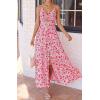 imageBTFBM Summer Dresses for Women 2026 Spring Floral Spaghetti Strap Smocked Cutout Maxi Dress Resort Beach Vacation OutfitFloral Red