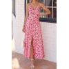 imageBTFBM Summer Dresses for Women 2026 Spring Floral Spaghetti Strap Smocked Cutout Maxi Dress Resort Beach Vacation OutfitFloral Red