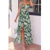 imageBTFBM Summer Dresses for Women 2026 Spring Floral Spaghetti Strap Smocked Cutout Maxi Dress Resort Beach Vacation OutfitLeaves Green