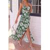 imageBTFBM Summer Dresses for Women 2026 Spring Floral Spaghetti Strap Smocked Cutout Maxi Dress Resort Beach Vacation OutfitLeaves Green