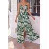 imageBTFBM Summer Dresses for Women 2026 Spring Floral Spaghetti Strap Smocked Cutout Maxi Dress Resort Beach Vacation OutfitLeaves Green