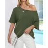 imageBTFBM Sweaters for Women 2026 Summer Oversized Half Short Sleeve Knitted Pullover V Neck Casual Loose Fit Spring TopsArmy Green