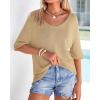 imageBTFBM Sweaters for Women 2026 Summer Oversized Half Short Sleeve Knitted Pullover V Neck Casual Loose Fit Spring TopsBeige