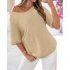 imageBTFBM Sweaters for Women 2026 Summer Oversized Half Short Sleeve Knitted Pullover V Neck Casual Loose Fit Spring TopsBeige