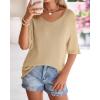 imageBTFBM Sweaters for Women 2026 Summer Oversized Half Short Sleeve Knitted Pullover V Neck Casual Loose Fit Spring TopsBeige