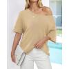 imageBTFBM Sweaters for Women 2026 Summer Oversized Half Short Sleeve Knitted Pullover V Neck Casual Loose Fit Spring TopsBeige