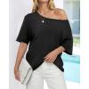 imageBTFBM Sweaters for Women 2026 Summer Oversized Half Short Sleeve Knitted Pullover V Neck Casual Loose Fit Spring TopsBlack