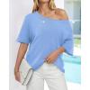imageBTFBM Sweaters for Women 2026 Summer Oversized Half Short Sleeve Knitted Pullover V Neck Casual Loose Fit Spring TopsBlue