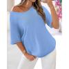 imageBTFBM Sweaters for Women 2026 Summer Oversized Half Short Sleeve Knitted Pullover V Neck Casual Loose Fit Spring TopsBlue