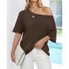 imageBTFBM Sweaters for Women 2026 Summer Oversized Half Short Sleeve Knitted Pullover V Neck Casual Loose Fit Spring TopsBrown