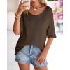 imageBTFBM Sweaters for Women 2026 Summer Oversized Half Short Sleeve Knitted Pullover V Neck Casual Loose Fit Spring TopsBrown
