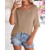 imageBTFBM Sweaters for Women 2026 Summer Oversized Half Short Sleeve Knitted Pullover V Neck Casual Loose Fit Spring TopsKhaki