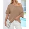 imageBTFBM Sweaters for Women 2026 Summer Oversized Half Short Sleeve Knitted Pullover V Neck Casual Loose Fit Spring TopsKhaki