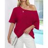 imageBTFBM Sweaters for Women 2026 Summer Oversized Half Short Sleeve Knitted Pullover V Neck Casual Loose Fit Spring TopsRed