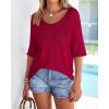 imageBTFBM Sweaters for Women 2026 Summer Oversized Half Short Sleeve Knitted Pullover V Neck Casual Loose Fit Spring TopsRed