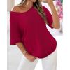 imageBTFBM Sweaters for Women 2026 Summer Oversized Half Short Sleeve Knitted Pullover V Neck Casual Loose Fit Spring TopsRed