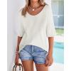 imageBTFBM Sweaters for Women 2026 Summer Oversized Half Short Sleeve Knitted Pullover V Neck Casual Loose Fit Spring TopsWhite