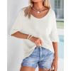 imageBTFBM Sweaters for Women 2026 Summer Oversized Half Short Sleeve Knitted Pullover V Neck Casual Loose Fit Spring TopsWhite
