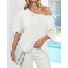 imageBTFBM Sweaters for Women 2026 Summer Oversized Half Short Sleeve Knitted Pullover V Neck Casual Loose Fit Spring TopsWhite