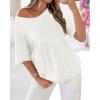 imageBTFBM Sweaters for Women 2026 Summer Oversized Half Short Sleeve Knitted Pullover V Neck Casual Loose Fit Spring TopsWhite