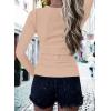 imageBTFBM Women Long Sleeve Shirts Fall Tops V Neck Button Up Henley Shirts Slim Fit Ribbed Knit Spring Casual TShirts 2026Apricot