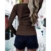 imageBTFBM Women Long Sleeve Shirts Fall Tops V Neck Button Up Henley Shirts Slim Fit Ribbed Knit Spring Casual TShirts 2026Coffee