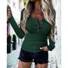 imageBTFBM Women Long Sleeve Shirts Fall Tops V Neck Button Up Henley Shirts Slim Fit Ribbed Knit Spring Casual TShirts 2026Dark Green