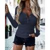 imageBTFBM Women Long Sleeve Shirts Fall Tops V Neck Button Up Henley Shirts Slim Fit Ribbed Knit Spring Casual TShirts 2026Deep Blue