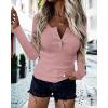 imageBTFBM Women Long Sleeve Shirts Fall Tops V Neck Button Up Henley Shirts Slim Fit Ribbed Knit Spring Casual TShirts 2026Grey Pink