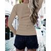imageBTFBM Women Long Sleeve Shirts Fall Tops V Neck Button Up Henley Shirts Slim Fit Ribbed Knit Spring Casual TShirts 2026Khaki
