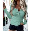 imageBTFBM Women Long Sleeve Shirts Fall Tops V Neck Button Up Henley Shirts Slim Fit Ribbed Knit Spring Casual TShirts 2026Mint Green