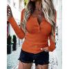 imageBTFBM Women Long Sleeve Shirts Fall Tops V Neck Button Up Henley Shirts Slim Fit Ribbed Knit Spring Casual TShirts 2026Orange Red