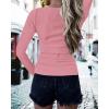 imageBTFBM Women Long Sleeve Shirts Fall Tops V Neck Button Up Henley Shirts Slim Fit Ribbed Knit Spring Casual TShirts 2026Pink