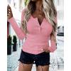 imageBTFBM Women Long Sleeve Shirts Fall Tops V Neck Button Up Henley Shirts Slim Fit Ribbed Knit Spring Casual TShirts 2026Pink
