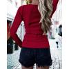 imageBTFBM Women Long Sleeve Shirts Fall Tops V Neck Button Up Henley Shirts Slim Fit Ribbed Knit Spring Casual TShirts 2026Red