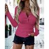 imageBTFBM Women Long Sleeve Shirts Fall Tops V Neck Button Up Henley Shirts Slim Fit Ribbed Knit Spring Casual TShirts 2026Rose Red