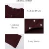 imageBTFBM Women Long Sleeve Shirts Fall Tops V Neck Button Up Henley Shirts Slim Fit Ribbed Knit Spring Casual TShirts 2026Wine Red