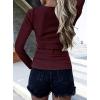 imageBTFBM Women Long Sleeve Shirts Fall Tops V Neck Button Up Henley Shirts Slim Fit Ribbed Knit Spring Casual TShirts 2026Wine Red