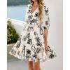 imageBTFBM Women Summer Spring Floral Boho Dress 2026 V Neck Short Sleeve Ruffle Beach Vacation Clothes Wedding Guest DressesFloral Apricot Black