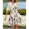 imageBTFBM Women Summer Spring Floral Boho Dress 2026 V Neck Short Sleeve Ruffle Beach Vacation Clothes Wedding Guest DressesFloral Apricot Black