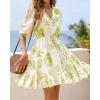 imageBTFBM Women Summer Spring Floral Boho Dress 2026 V Neck Short Sleeve Ruffle Beach Vacation Clothes Wedding Guest DressesFloral Apricot Green