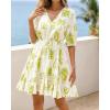imageBTFBM Women Summer Spring Floral Boho Dress 2026 V Neck Short Sleeve Ruffle Beach Vacation Clothes Wedding Guest DressesFloral Apricot Green